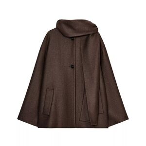 Brown Wool Blend Short Coat With Scarf